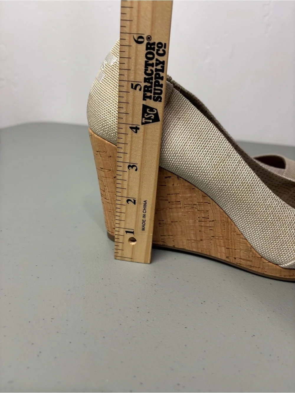 TOMS Women's Neutral Beige Cork Wedge Peep Toe Heels Size 11 Canvas
